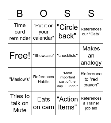 BOSS Bingo Card
