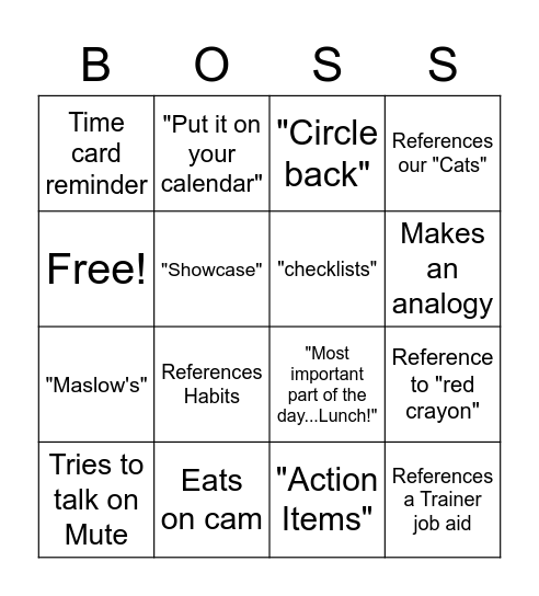 BOSS Bingo Card