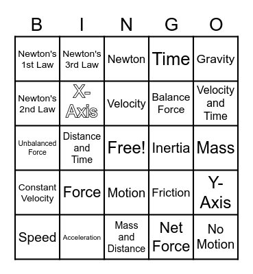 Force & Motion Bingo Card