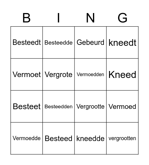 Werkwoorden Bingo Card