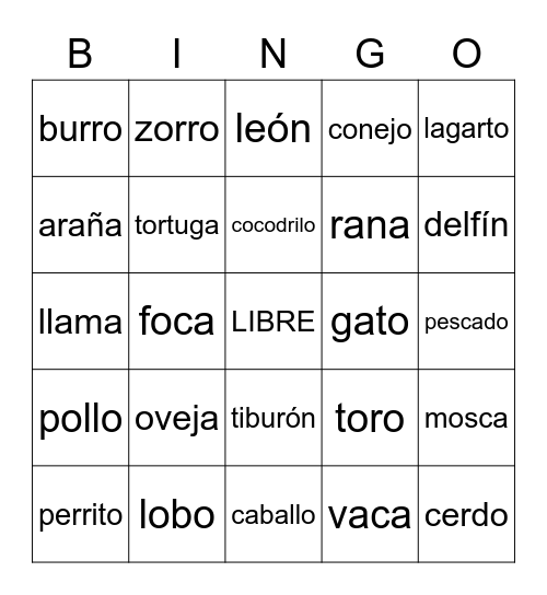 Spanish Alphabet Bingo Card