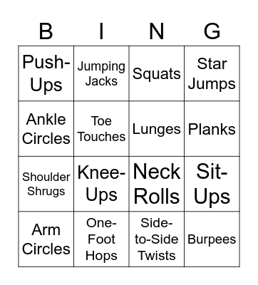 Fitness Bingo Card