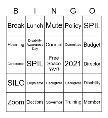 January Council Meeting BINGO Card