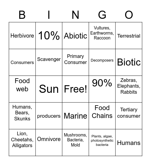 flow of energy Bingo Card