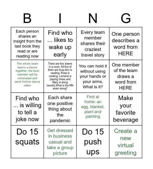 Team work Bingo Card