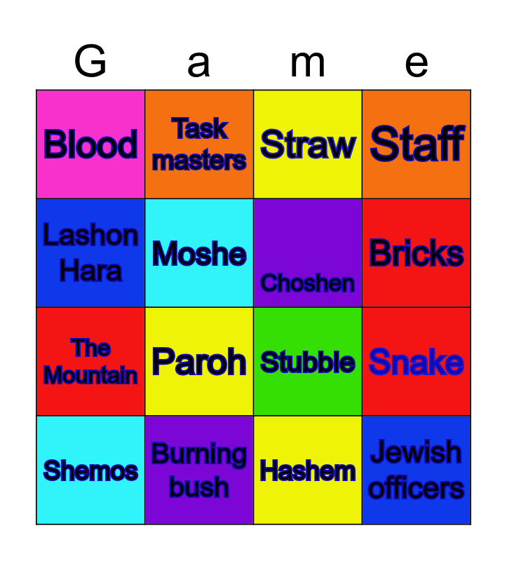 Year 7 Chumash Siyum game Bingo Card