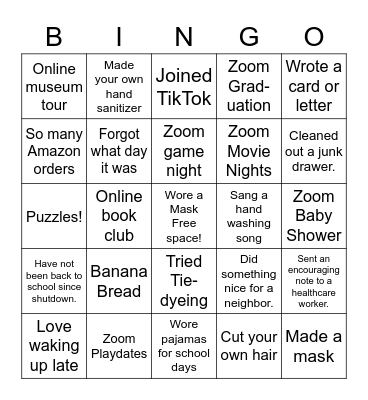 Grade 6 PANDEMIC Bingo Card