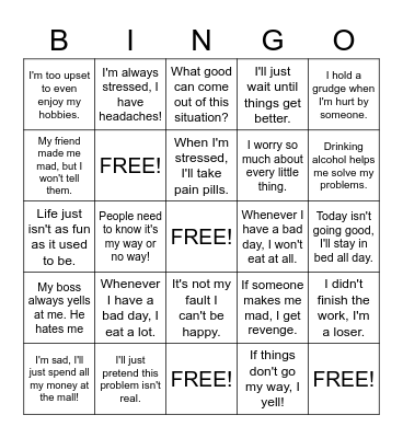Positive or Negative Coping?  Bingo Card