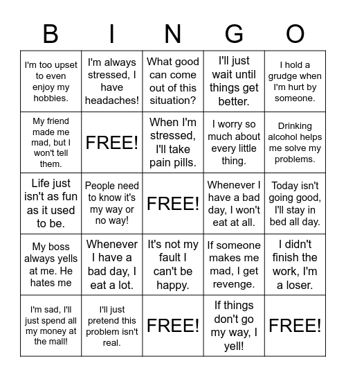 Positive or Negative Coping?  Bingo Card