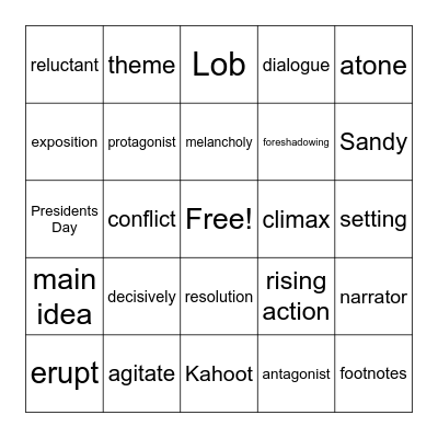 6th grade Bingo Card