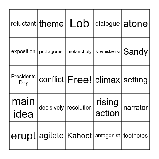 6th grade Bingo Card