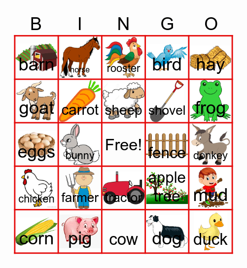 Things on a Farm Bingo Card