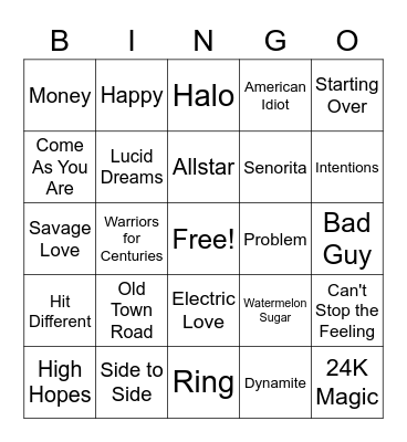 Song Bingo Card