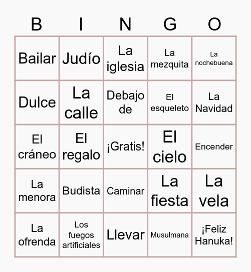 Spanish 2 Chapter 2 2021 Bingo Card