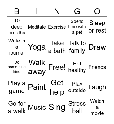 COPING SKILLS BINGO Card
