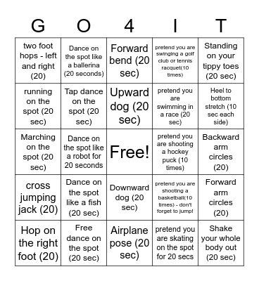 Health Hustle Bingo Card