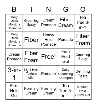 American Crew Bingo Card