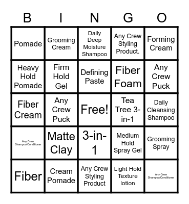 American Crew Bingo Card