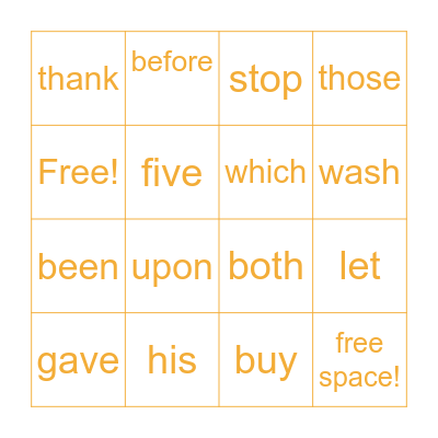 DOLCH WORDS BINGO Card