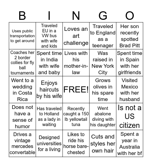 NYE Bingo Card