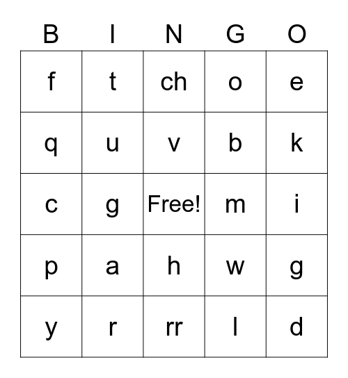 Spanish letters Bingo Card