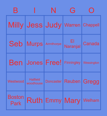 Chappell bingo Card