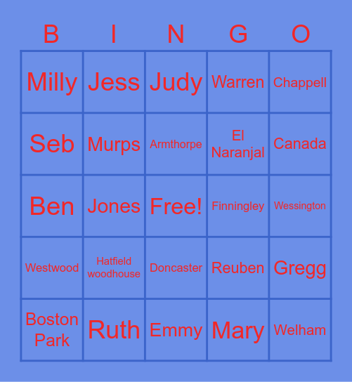 Chappell bingo Card