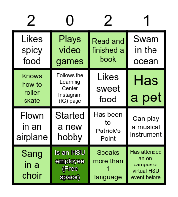 Learning Center Bingo Activity Bingo Card