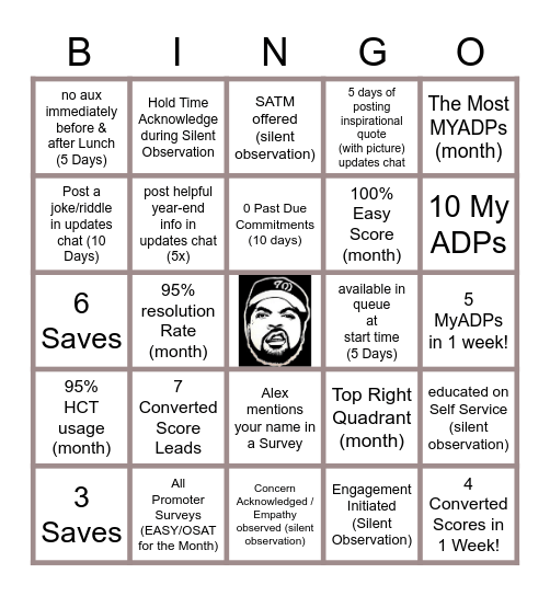 Wes'Side Bingo - January Bingo Card