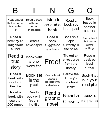 Winter Book Bingo Card