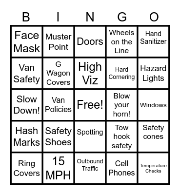 Choose Safety!! Bingo Card