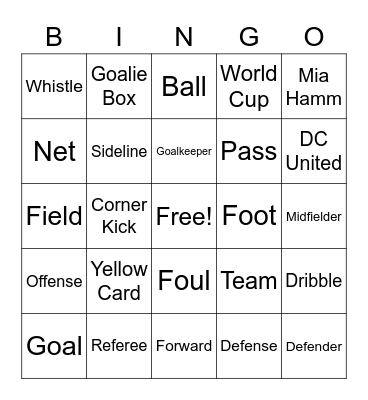 Huffman Soccer Bingo Card