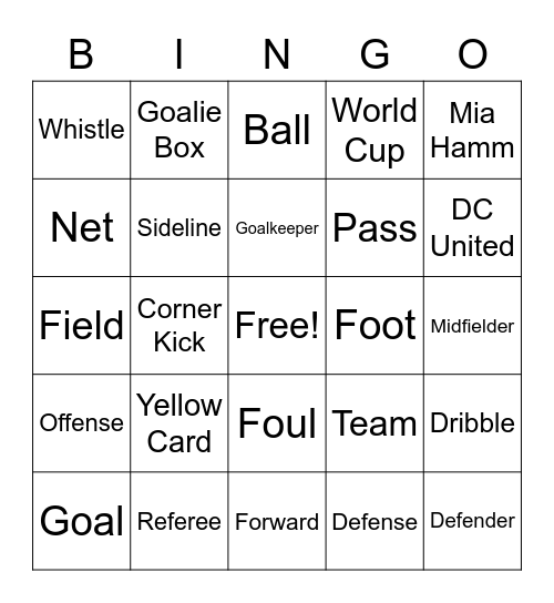 Huffman Soccer Bingo Card