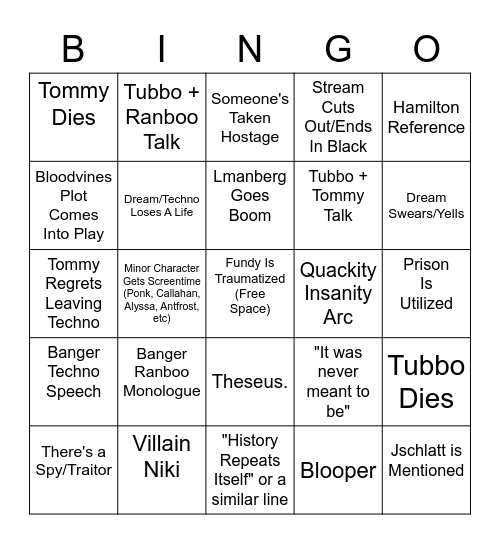 July 6th... oh no Bingo Card