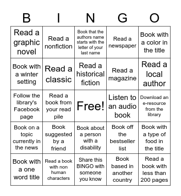 Winter Book Bingo Card