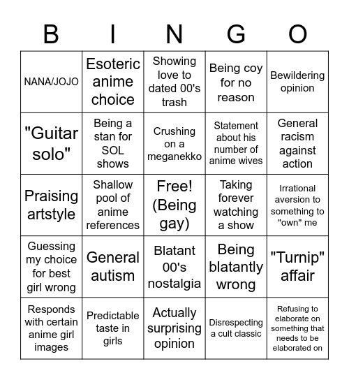 Tariq Opinion Bingo Card