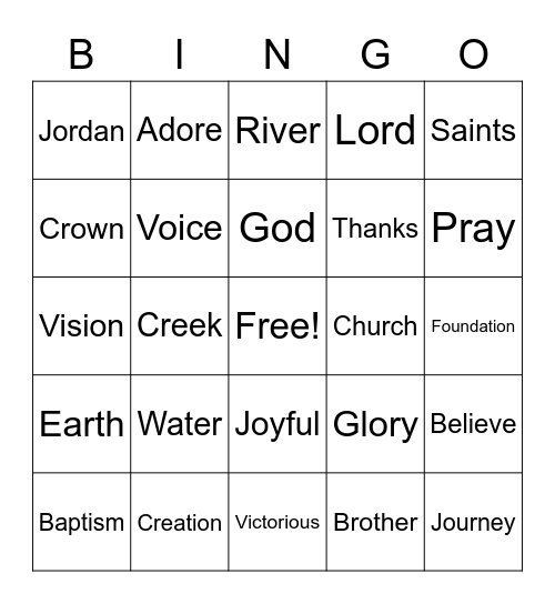 Worship Bingo January 10, 2021 (Listen for words during worship and check them off when you hear them)  This is just for fun - there are no prizes. Bingo Card