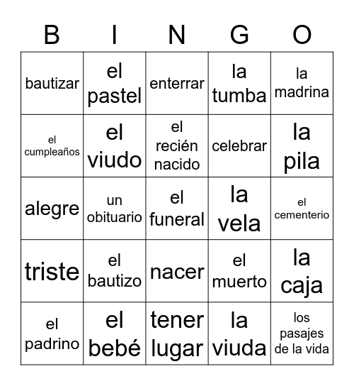 Loteria de los Pasajes de la Vida Bingo Card