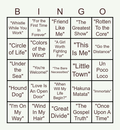 Disney Music BINGO Card