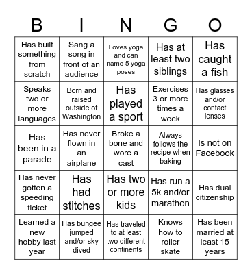 Listen and Talk's Get To Know You Bingo Card