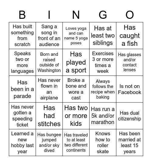 Listen and Talk's Get To Know You Bingo Card