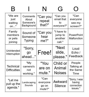 Teleconference Bingo Card