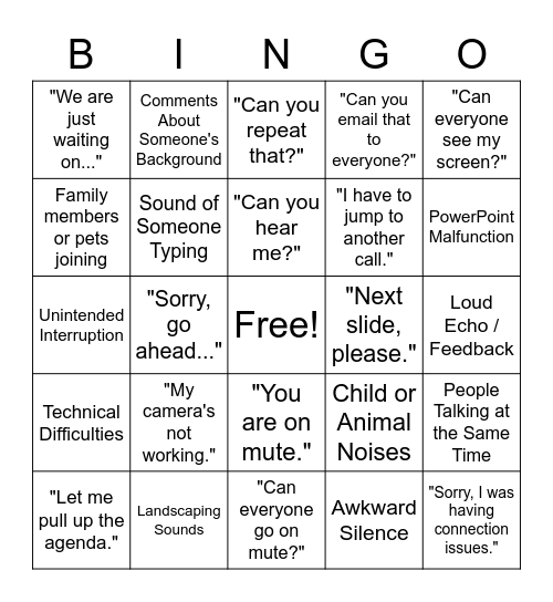 Teleconference Bingo Card