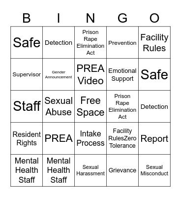 PREA BINGO Card