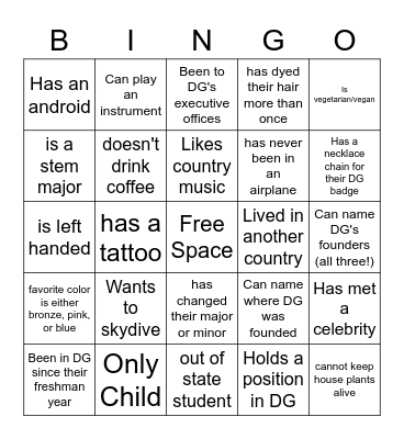Delta Gamma 2021 Bid Day Bingo Card