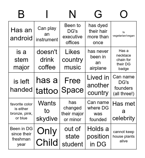 Delta Gamma 2021 Bid Day Bingo Card