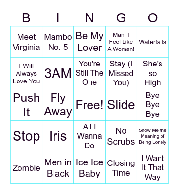 1990's Musical Bingo Card