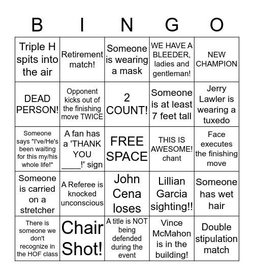 WRESTLEMANIAAA Bingo Card