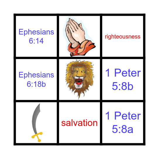 The Armor of God Bingo Card