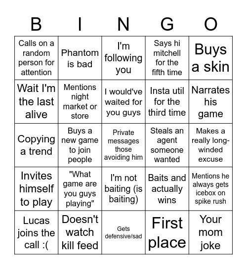 Lucas Bingo Card